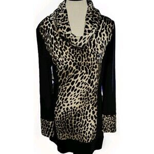 Joseph Ribkoff Dress Size 8 Leopard Print Cowl Neck Long Sleeve